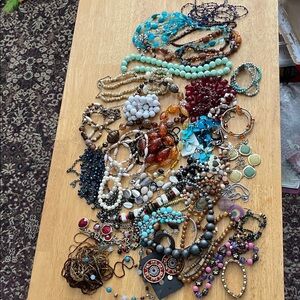 Five Pounds of Craft Jewelry wood, acrylic, stone, ceramic, composite amber.  2